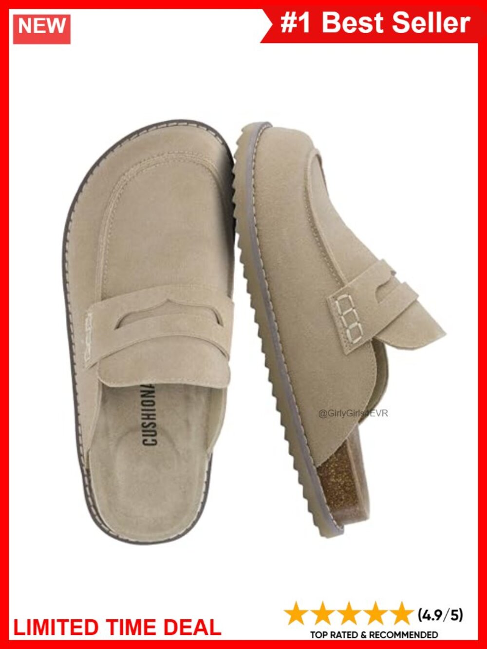Suede Penny Clog Mule Slip-On with Memory Foam & Cork Footbed
